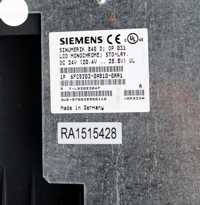 Bild des Artikels SIEMENS-840D-OP-031-LCD-Monochrome-STD-LAY-6FC5203-0AB10-0AA1-24VDC-20,4…28,8V