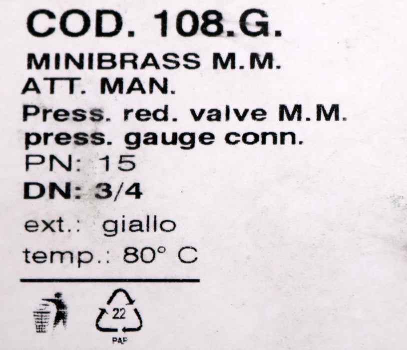 Bild des Artikels MINIBRASS-M.M.-Wasserdruckminderer-COD.-108.G-15PN-3/4DN-Material-Messing-80°C