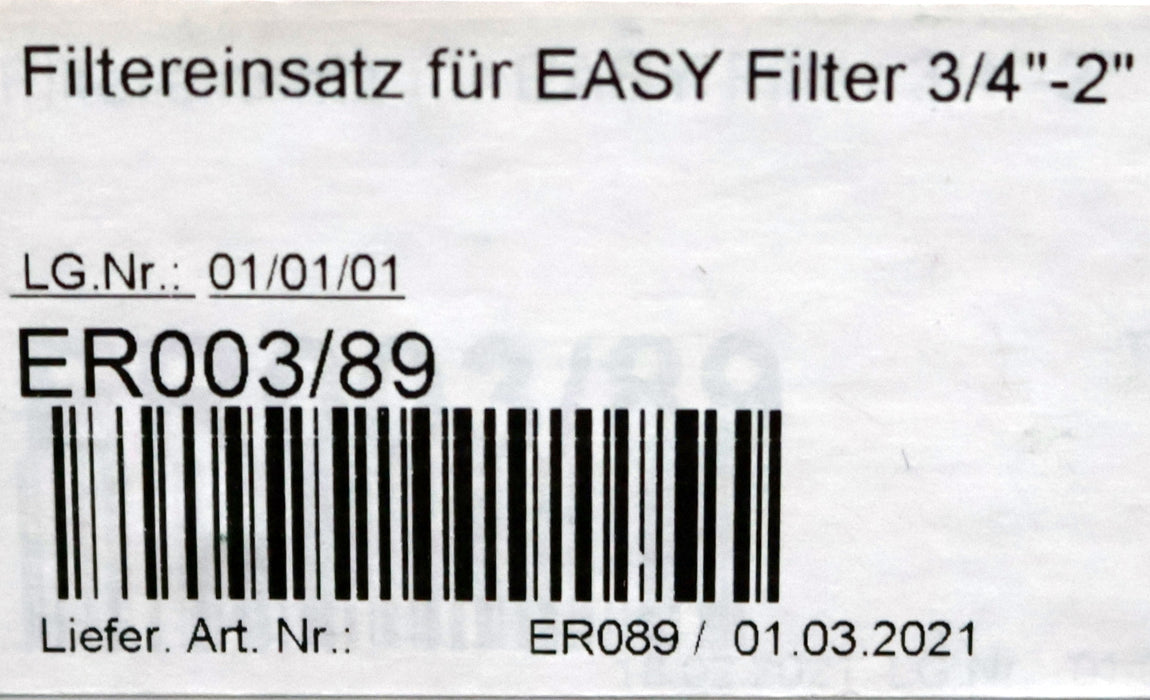 Bild des Artikels Filtereinsatz-Art.Nr.-ER003/89-für-EASY-Filter-3/4-2''-89µm-unbenutzt-in-OVP