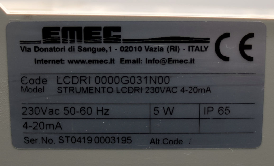 Bild des Artikels EMEC-Model-STRUMENTO-LCDRI-230VAC-4-20mA-CODE:-LCDRI-0000G031N00-230VAC-50-60Hz