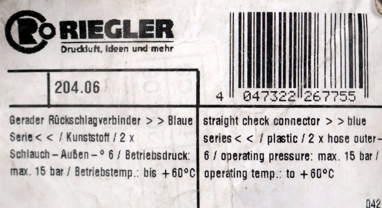 Bild des Artikels RIEGLER-2x-Rückschlag-Ventil-für-6mm-Schlauch-aus-Kunststoff-max.-15bar