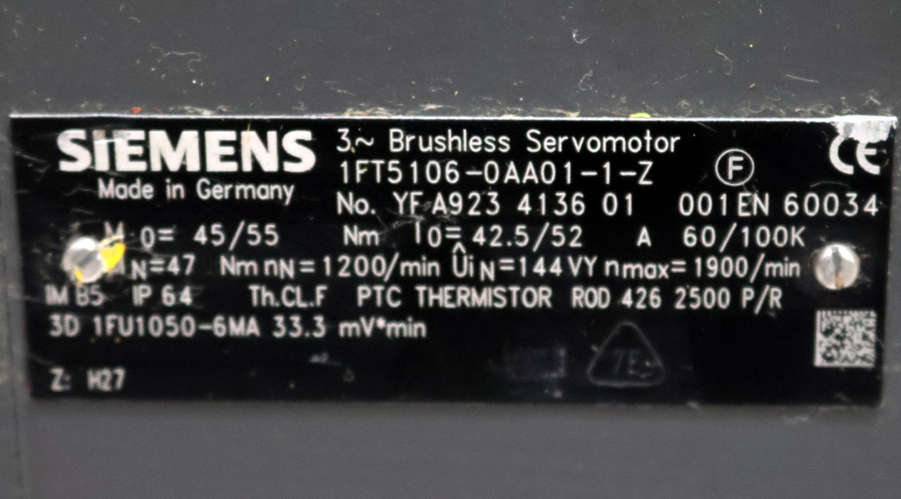 Bild des Artikels SIEMENS-Servo-Motor-1FT5106-0AA01-1-Z-M-0=45/55Nm-I-0=-42,5/52A-60/100K