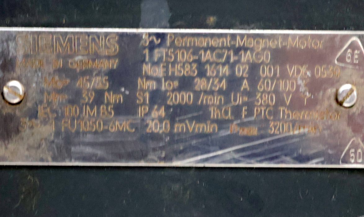 Bild des Artikels SIEMENS-Permanent-Magnet-Motor-1FT5106-1AC71-1AG0-M-0=45/55Nm-I-0=-28/34A