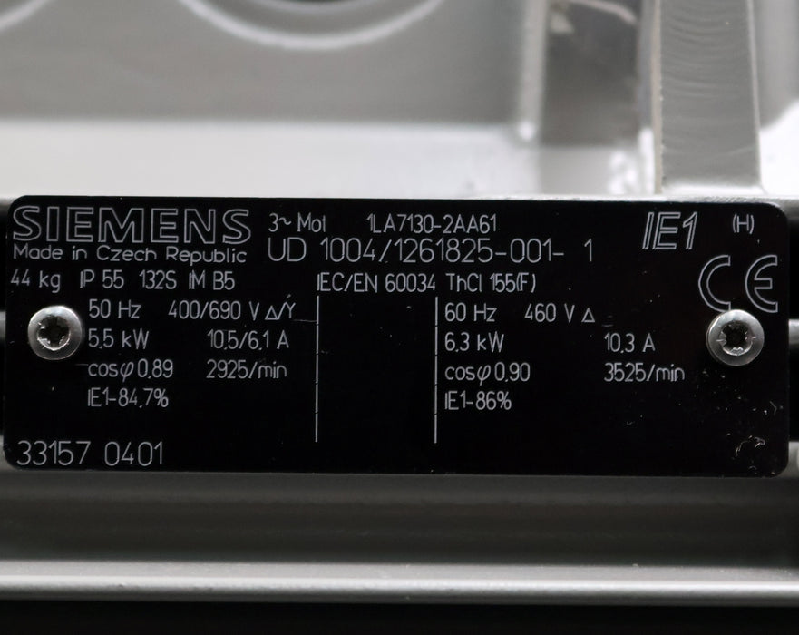 Bild des Artikels SIEMENS-Motor-1LA7130-2AA61-5,5kW-50Hz-400/690V-10,5/6,1A-2925/min-6,3kW-60Hz