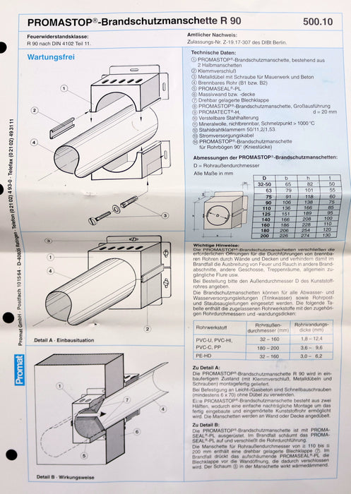 Bild des Artikels PROMAT-PROMASTOP-2x-Brandschutzmanschette-R-90-500.10-Rohr-Ø-32-50mm-65x82x50mm