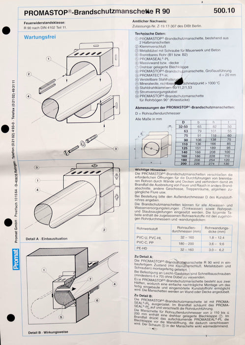 Bild des Artikels PROMAT-PROMASTOP-2x-Brandschutzmanschette-R-90-500.10-Rohr-Ø-32-50mm