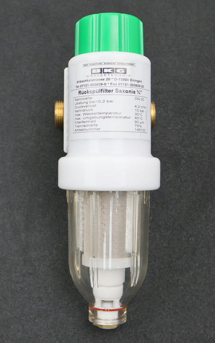 Bild des Artikels BKG-Rückspülfilter-SAXONIA-3/4''-Art.Nr.-145100-Nennweite-DN20-Nenndruck-10bar