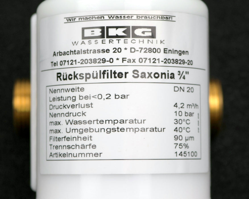 Bild des Artikels BKG-Rückspülfilter-SAXONIA-3/4''-Art.Nr.-145100-Nennweite-DN20-Nenndruck-10bar