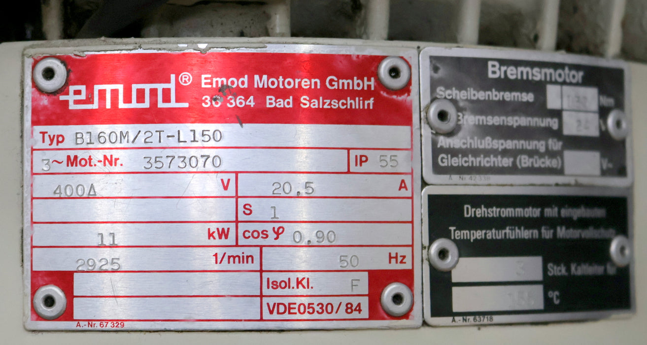 Bild des Artikels EMOD-Achsmotor-mit-Bremse-Typ-B160M/2T-L150-Motor-Nr.-3573070-IP55-400V