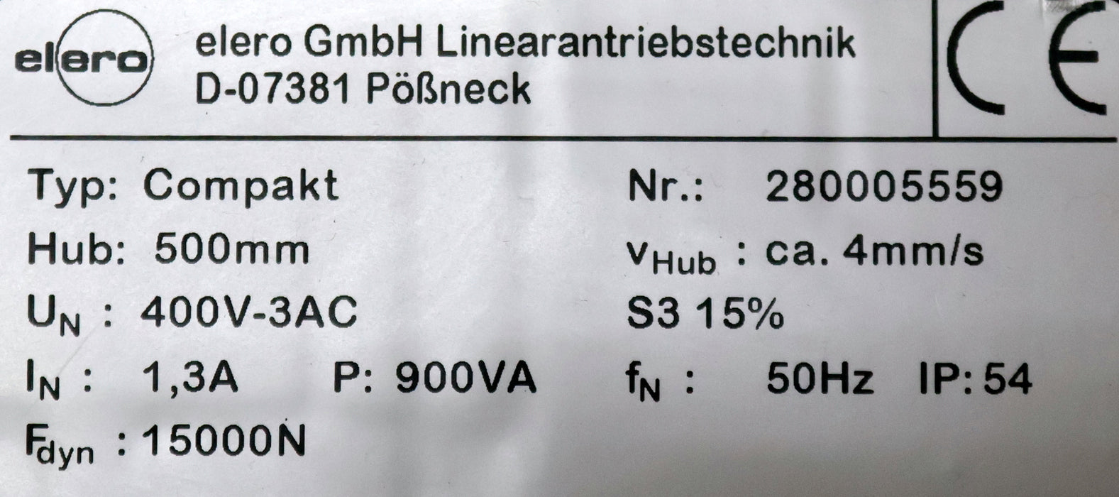 Bild des Artikels ELERO-Linearantrieb-Typ-COMPAKT-Hub-500mm-Fdyn-=-15000N-vhub=-ca.-4mm/s