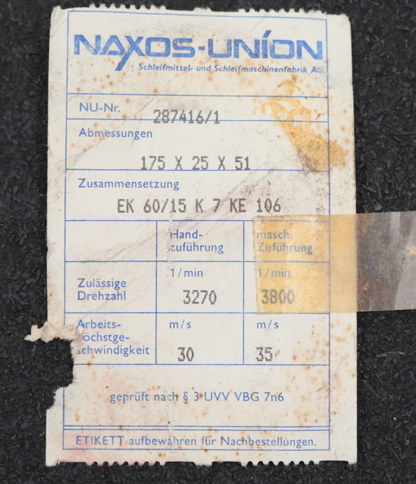 Bild des Artikels NAXOS-UNION-Edelkorund-Schleifscheibe-Flachschleifscheibe-EK-60/15-K-7-KE-106