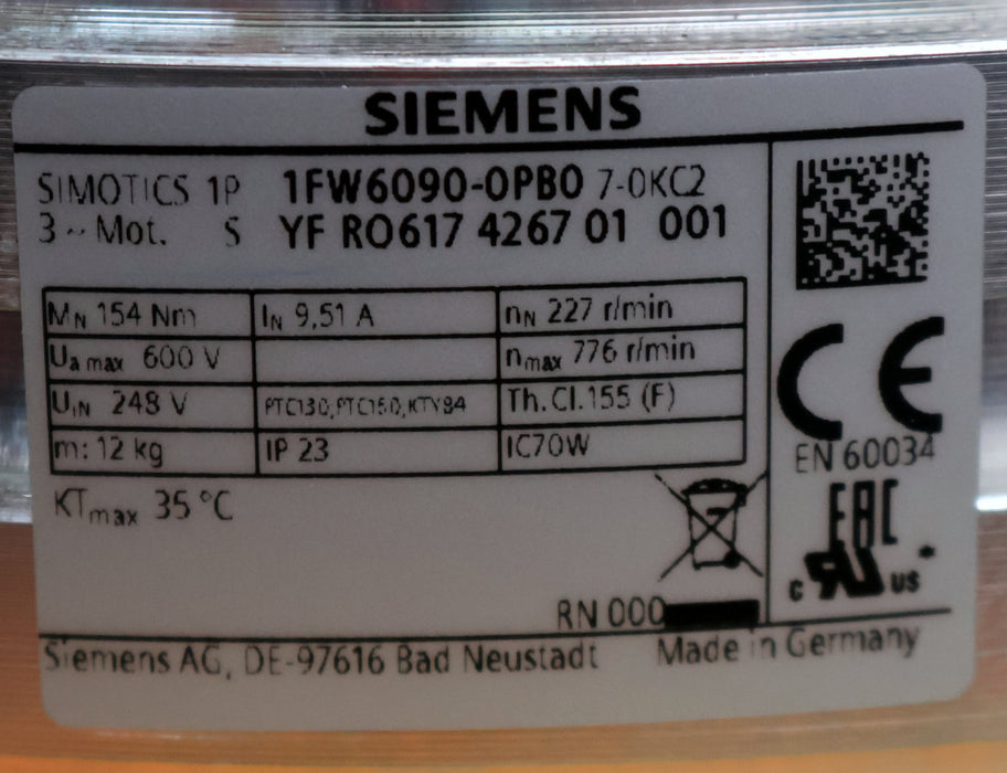 Bild des Artikels SIEMENS-SIMOTICS-1P-Torque-Motor-1FW6090-0PB07-0KC2-Mn=-154Nm-Mmax=-251Nm