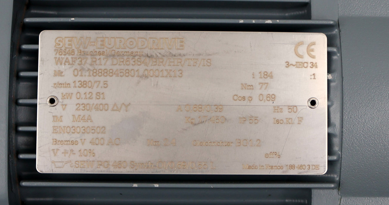 Bild des Artikels SEW-Winkel-Getriebemotor-Spiroplan-WAF-37-R17-DR63S4/BR/HR/TF/IS-1380/7,5U/min