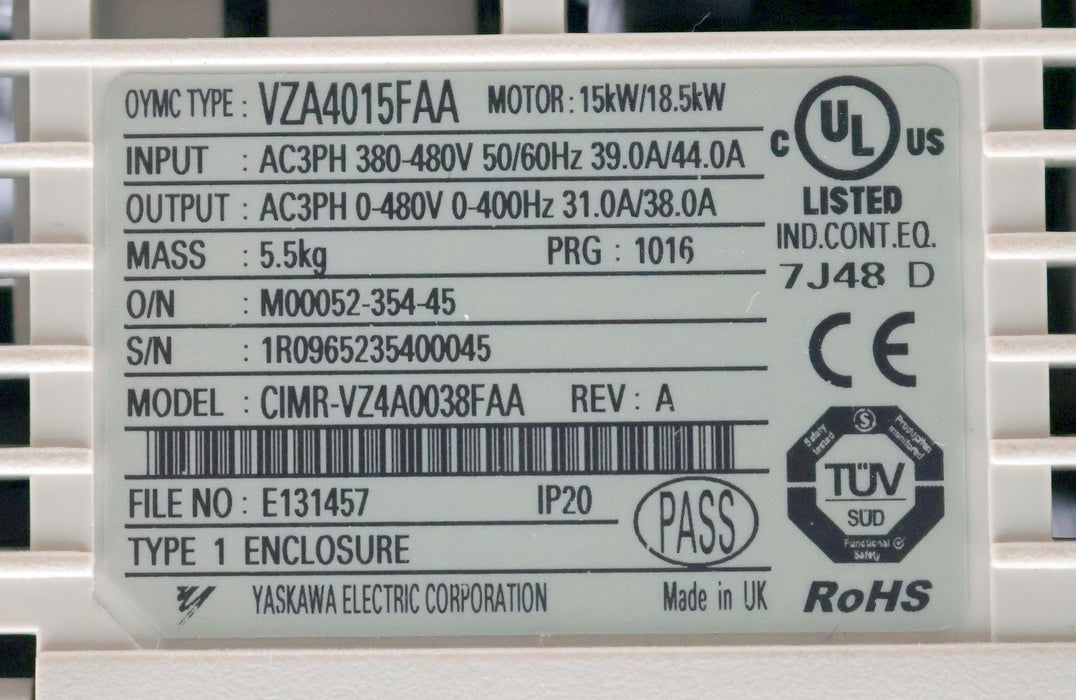 Bild des Artikels OMRON-Inverter-VZA4015FAA-REV:-A-für-Motor-15/18,5kW-380-480VAC-50/60Hz-39/44A