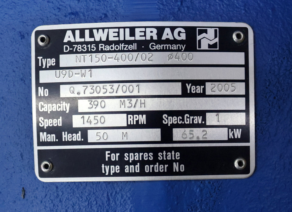 Bild des Artikels ALLWEILER--65,2kW-Horizontal-Zentrifugalpumpe-NT150-400/02-390m³/h-1450U/min