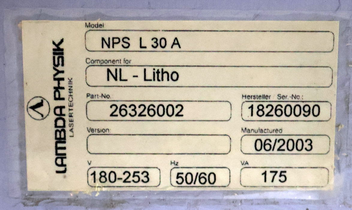 Bild des Artikels LAMBDA-PHYSIK-NOVA-POWER-SWITCH-NPS-L30A-NL-Litho-Art.Nr.-25326002