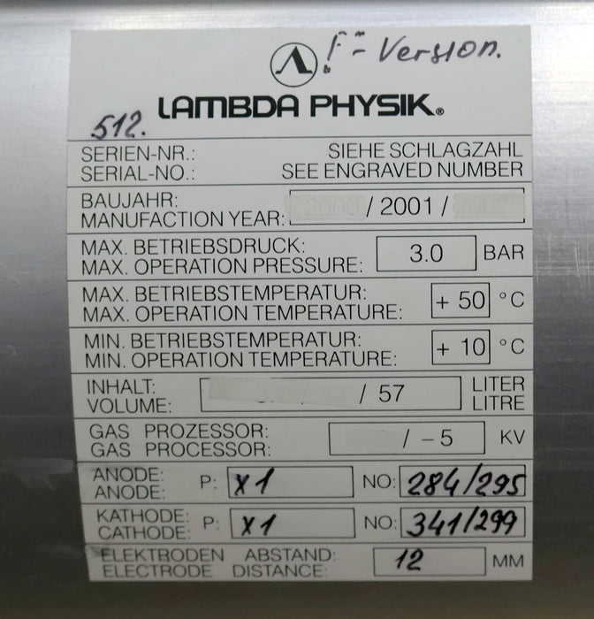 Bild des Artikels LAMBDA-PHYSIK-Laserröhre-Montiert-NOVA-TUBE-Art.Nr.-26433910-mit-Sensor-FN