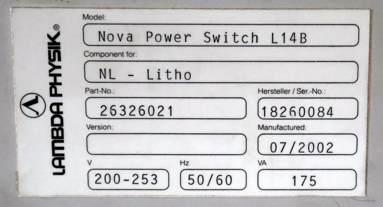 Bild des Artikels LAMBDA-PHYSIK-NOVA-POWER-SWITCH-NPS-L14B-NL-Litho-Art.Nr.-26326021