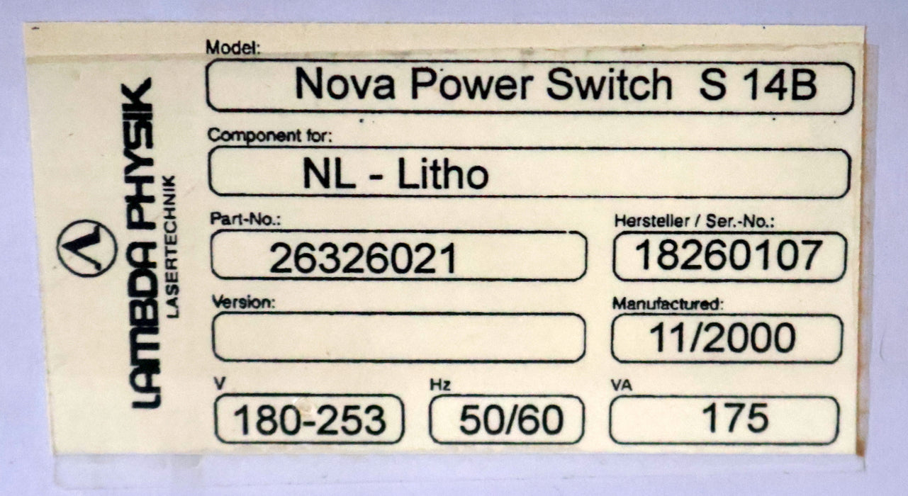 Bild des Artikels LAMBDA-PHYSIK-NOVA-POWER-SWITCH-NPS-S-14B-NL-Litho-Art.Nr.-26326021