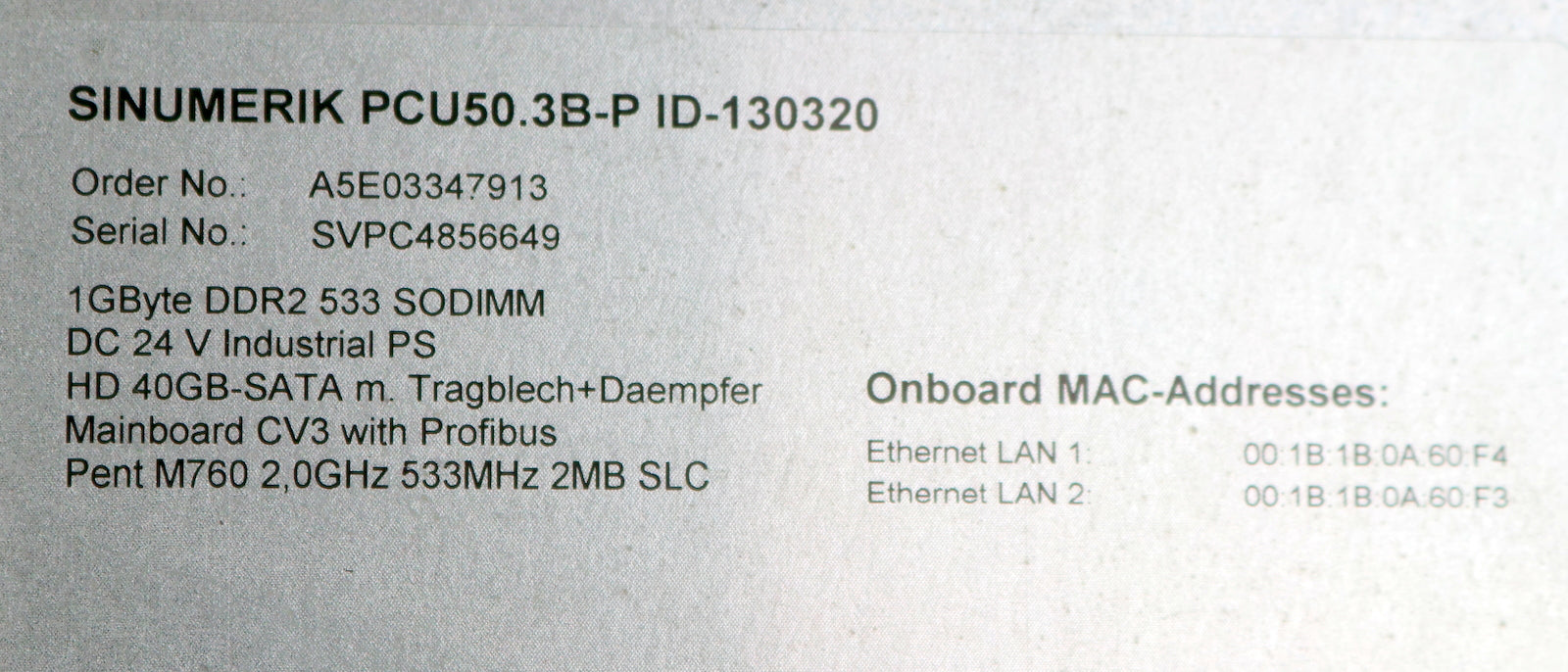 Bild des Artikels SIEMENS-SINUMERIK-PCU-50.3B-P-2GHz-1024MB-WINXP-Pro-EmbSys-PID-130320