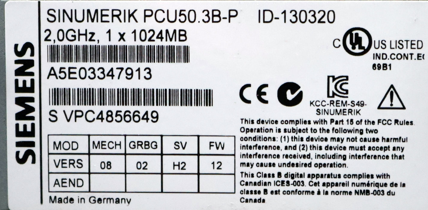 Bild des Artikels SIEMENS-SINUMERIK-PCU-50.3B-P-2GHz-1024MB-WINXP-Pro-EmbSys-PID-130320