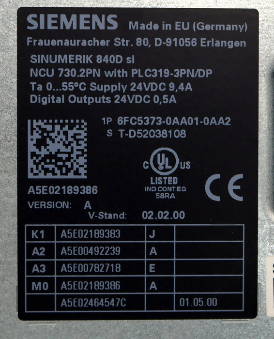 Bild des Artikels SIEMENS-SINUMERIK-840D-sl-NCU-730.2PN-+-PLC-319-3PN/DP-6FC5373-0AA01-0AA2