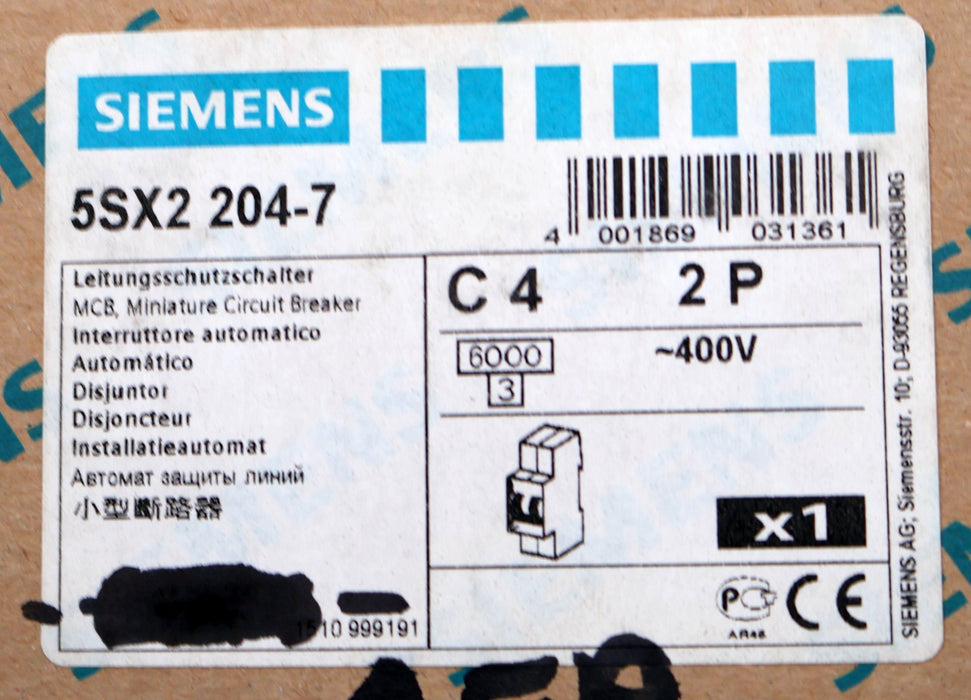 Bild des Artikels SIEMENS-2-poliger-Leistungsschutzschalter-5SX2204-7-400VAC-C4-unbenutzt-in-OVP