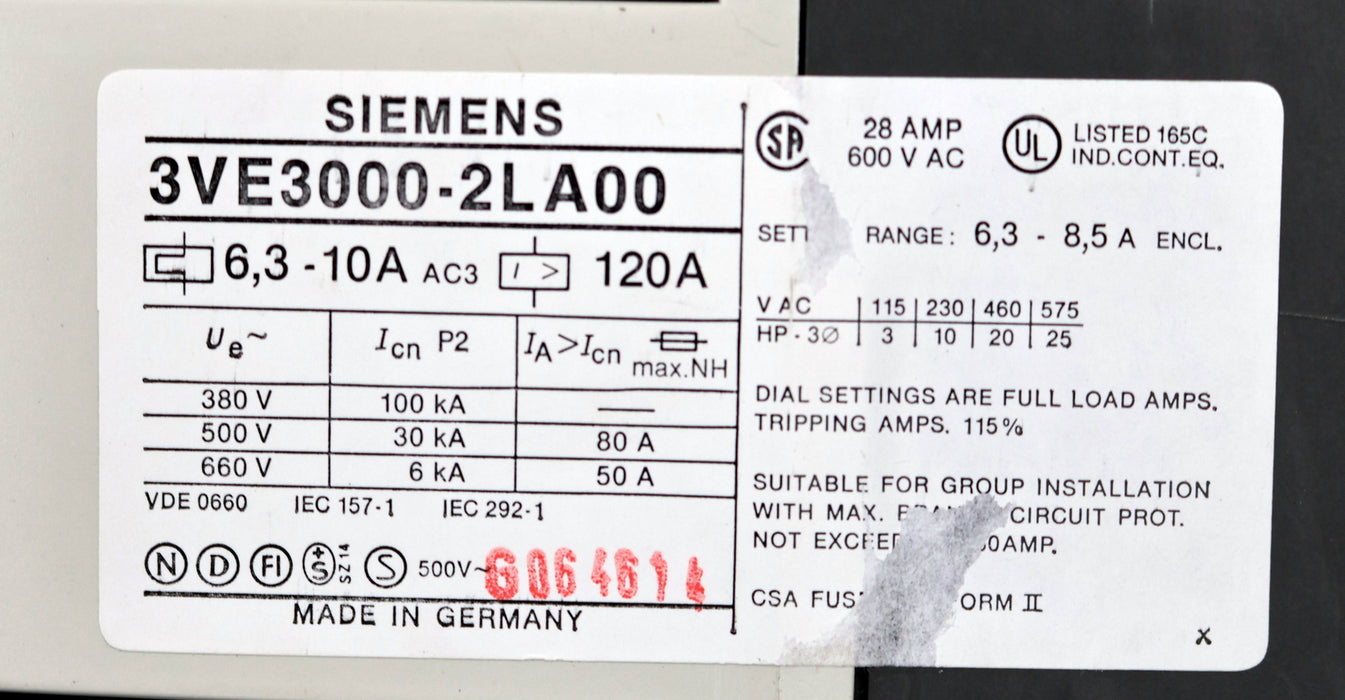 Bild des Artikels SIEMENS-Leistungsschalter-Siemens-3VE3000-2LA00-Einstellbereich-6,3-10A-120A