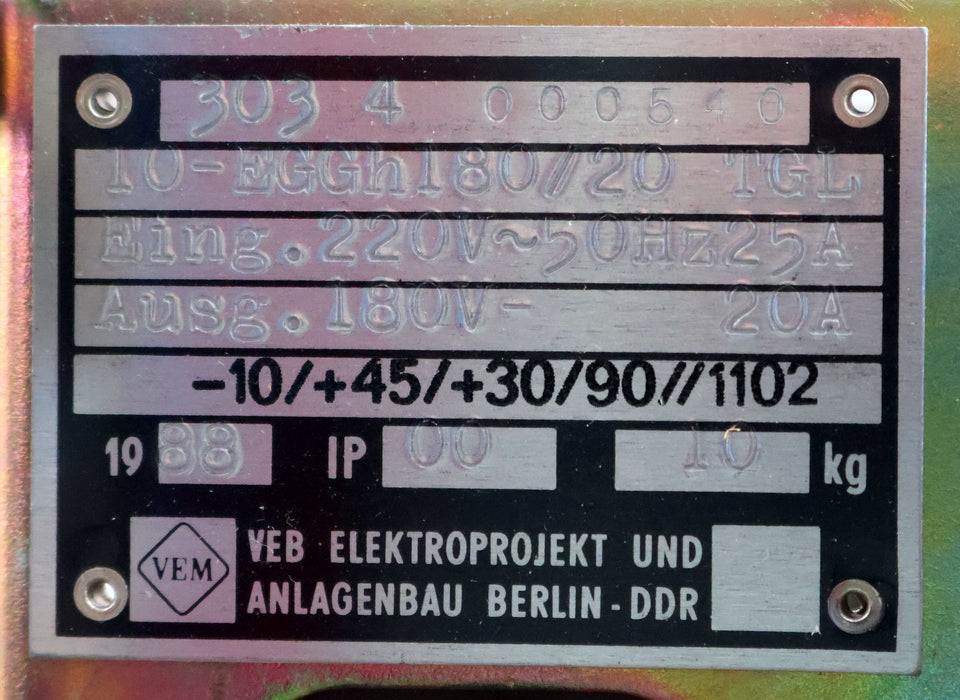 Bild des Artikels VEM-NUMERIK-Umrichter-10-EGGh-180/20-TGL-Eingang-220VAC-50Hz-25A-Platine-IRK-241