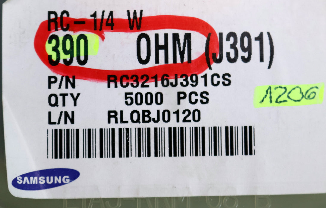 Bild des Artikels SAMSUNG-700x-SMD-Widerstand-390-Ohm-RC-1/4-W-Model-RC3216J391CS-7"-unbenutzt