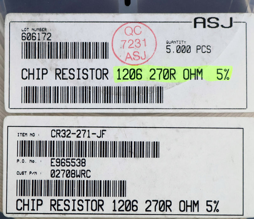 Bild des Artikels ASJ-ELECTRONICS-4500x-SMD-Widerstand-270-Ohm-CR-32-271-JF-Model-1206-270R-7"-
