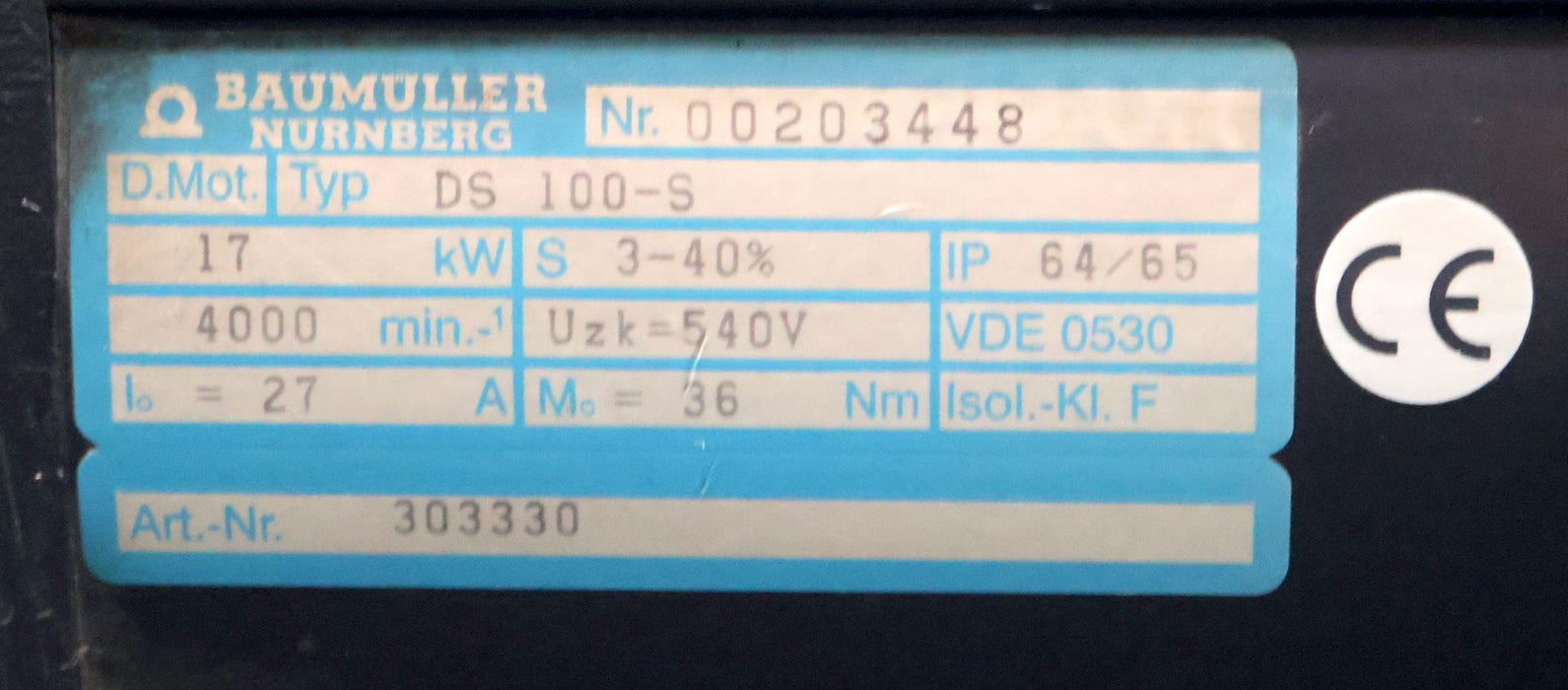 Bild des Artikels BAUMUELLER-Servo-Motor-Typ-DS-100-S-Nr.-303330-14kW-4000-U/min-540V-27A