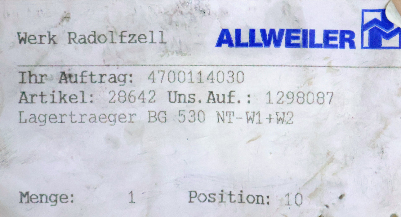 Bild des Artikels ALLWEILER-Kreiselpumpe-Lagerträger-BG-530-NT-W1+W2-Art.-28642-FlanschØ-400mm