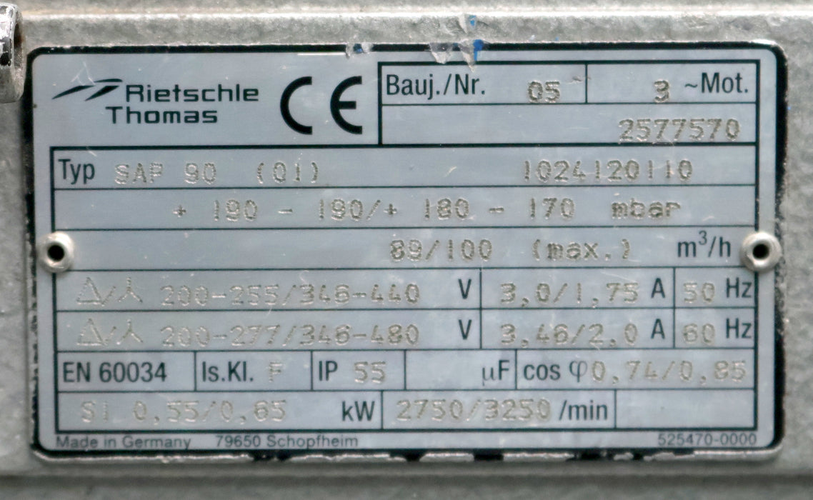 Bild des Artikels RIETSCHLE-THOMAS-Seitenkanalverdichter-Typ-SAP-90-max-89/100m³/h-