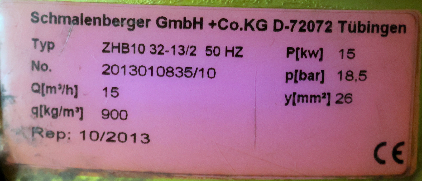 Bild des Artikels SCHMALENBERGER-Kreiselpumpe-Typ-ZHB1032-13/2-50Hz-15kW-18,5bar-15m³/h-900kg/m³