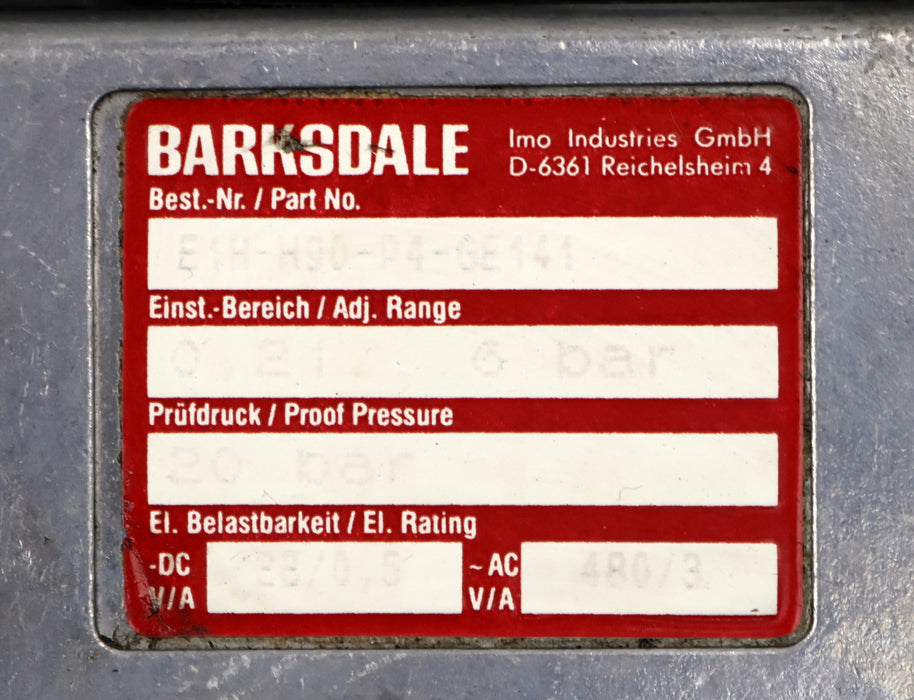 Bild des Artikels BARKSDALE-Druckschalter-Typ-E1H-H90-P4-GE141-Einstellbereich-0,21…6bar