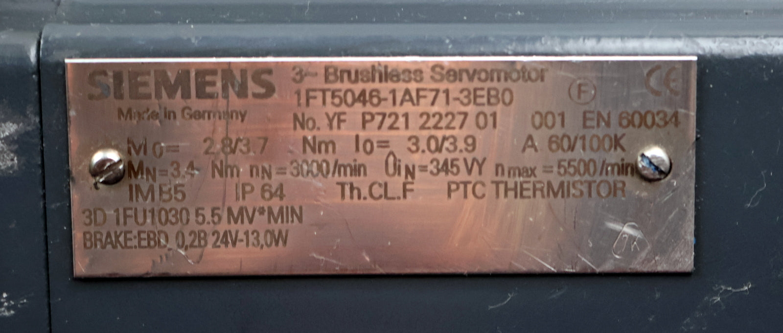 Bild des Artikels SIEMENS-Servo-Motor-1FT5046-1AF71-3EB0-Mo=-2,8/3,7Nm-Io=-3,0/3,9A-60/100K