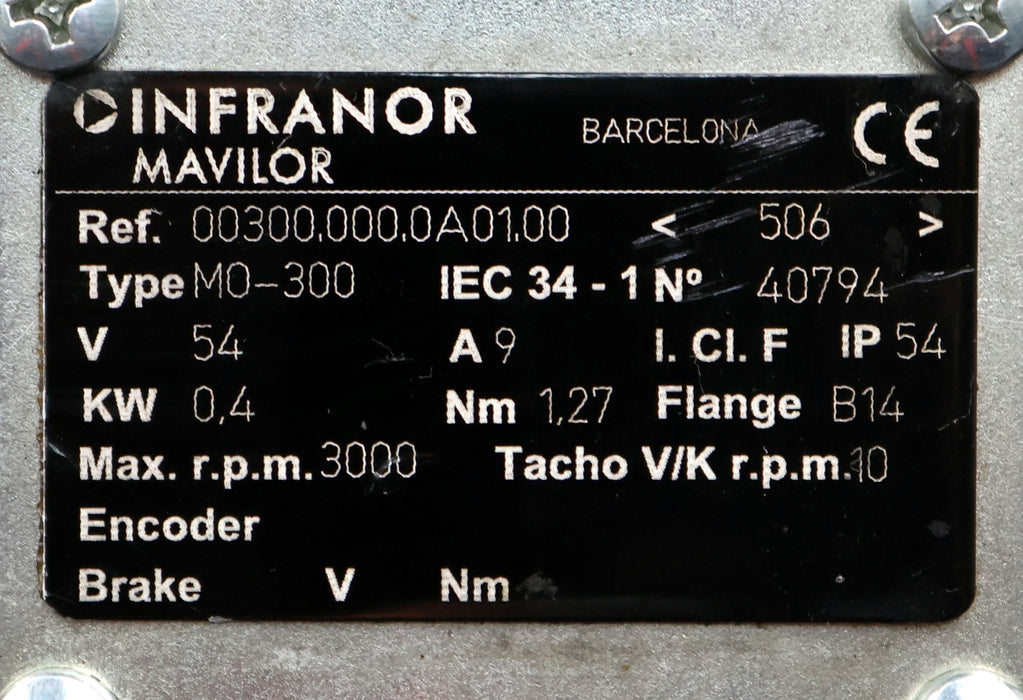 Bild des Artikels INFRANOR-MAVILOR-Servo-Motor-Typ-M0-300-54V-9A-0,4kW-1,27Nm-max.-3000/min