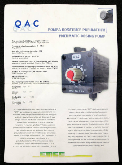 Bild des Artikels EMEC-pneumatische-Dosierpumpe-QAC-0606-EP+SS-Luftbedarf:-0,020l-unbenutzt