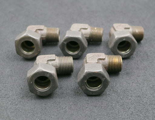 Bild des Artikels ARCO-5x-90°-Winkelrohrverschraubung-aus-Stahl-für-18mm-Rohre-unbenutzt