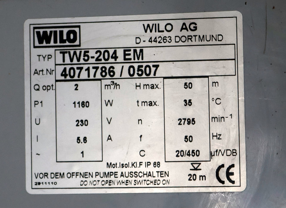 Bild des Artikels WILO-Unterwassermotorpumpe-TW5-204-EM-Art.Nr.-4071786/0507-2m³/h-Hmax.-50m