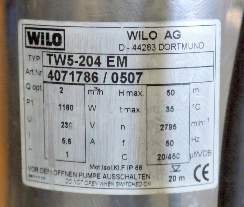 Bild des Artikels WILO-Unterwassermotorpumpe-TW5-204-EM-Art.Nr.-4071786/0507-2m³/h-Hmax.-50m