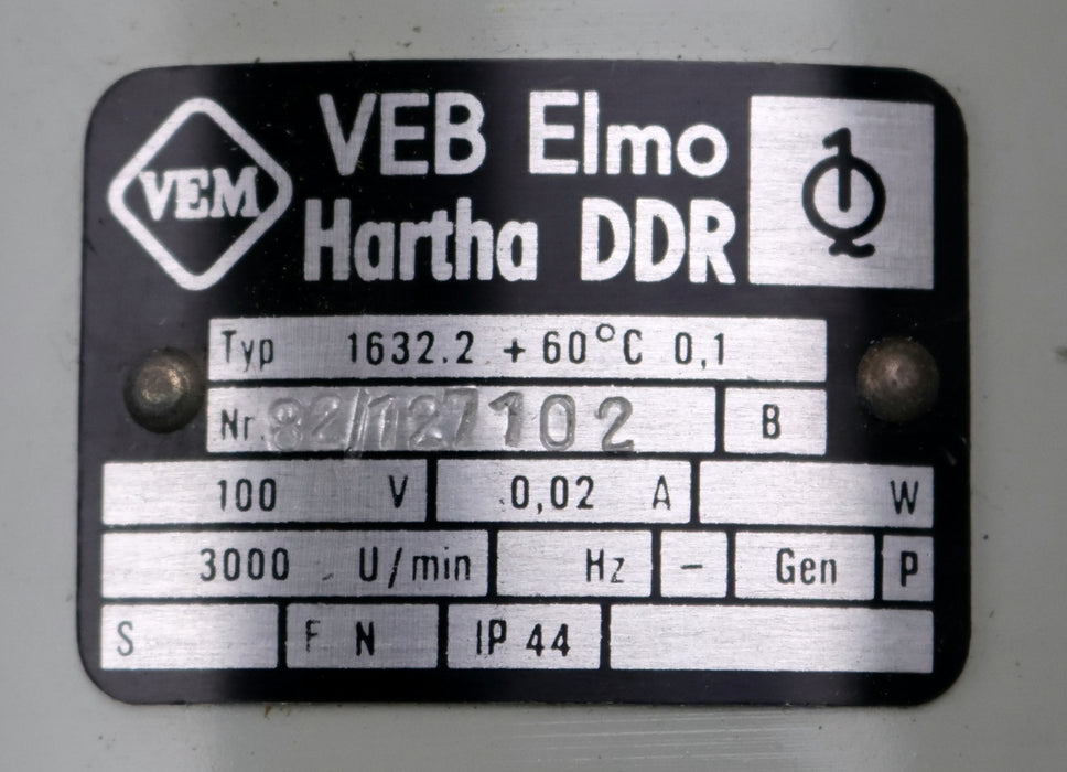 Bild des Artikels VEB-ELMO-HARTHA-DDR-Tachogenerator-Typ-1632.2-100V-0,02A-3000U/min-IP44