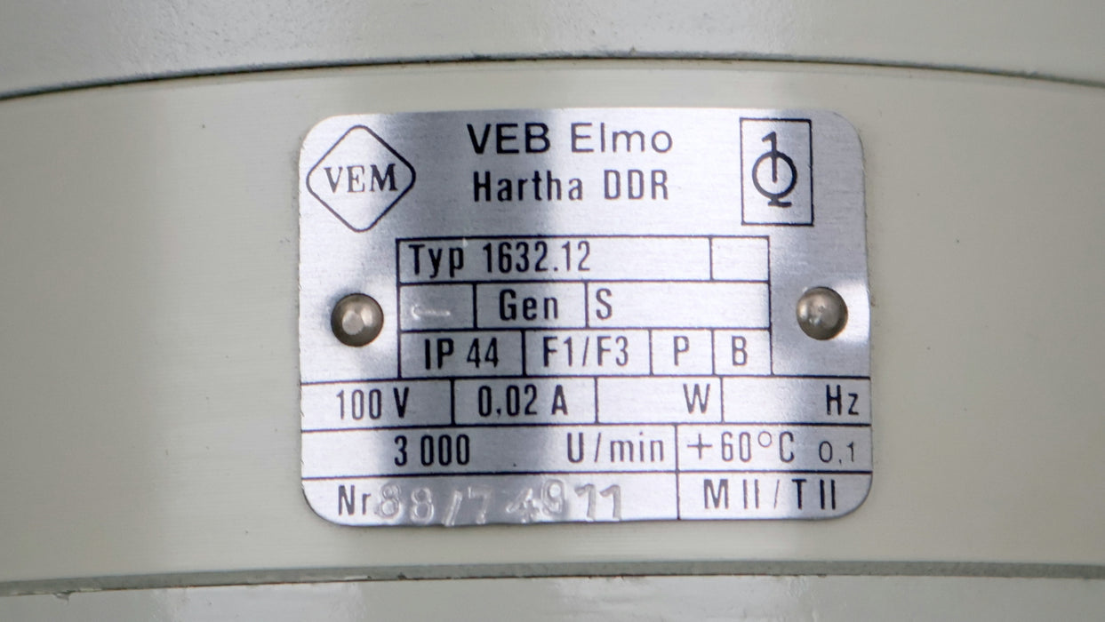 Bild des Artikels VEB-ELMO-HARTHA-DDR-Tachogenerator-Typ-1632.12-100V-0,02A-3000U/min