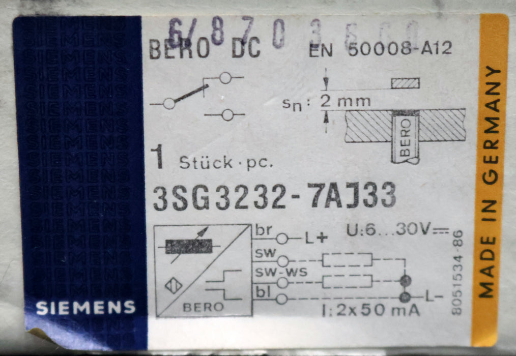 Bild des Artikels SIEMENS-induktiver-Naeherungsschalter-3SG3232-7AJ33-Nennschaltabstand-2mm-OVP