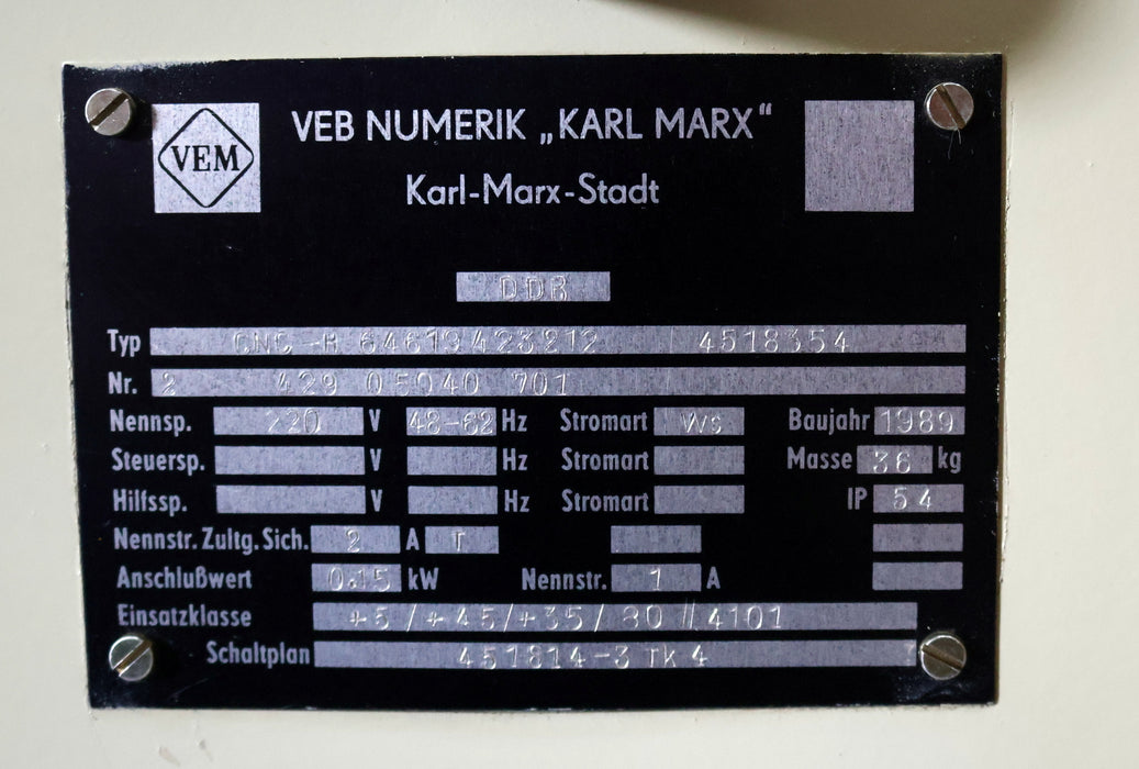 Bild des Artikels VEM-NUMERIK-WMW-DDR-Steuergerät-Typ-CNC-H-646-19423212-4518354-Baujahr-1989