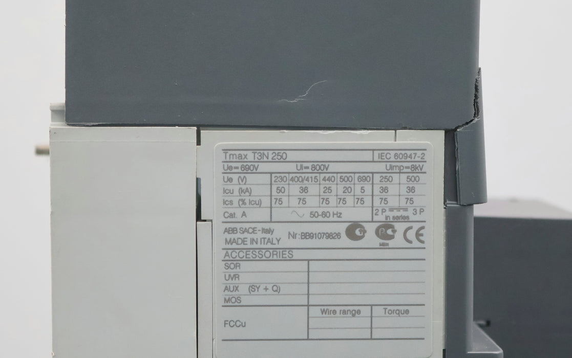 Bild des Artikels ABB-Leistungsschalter-T3N-250-Ue=-690V-Ui=-800V-Uimp=-6kV-+-RC223-Ue=-110…500V