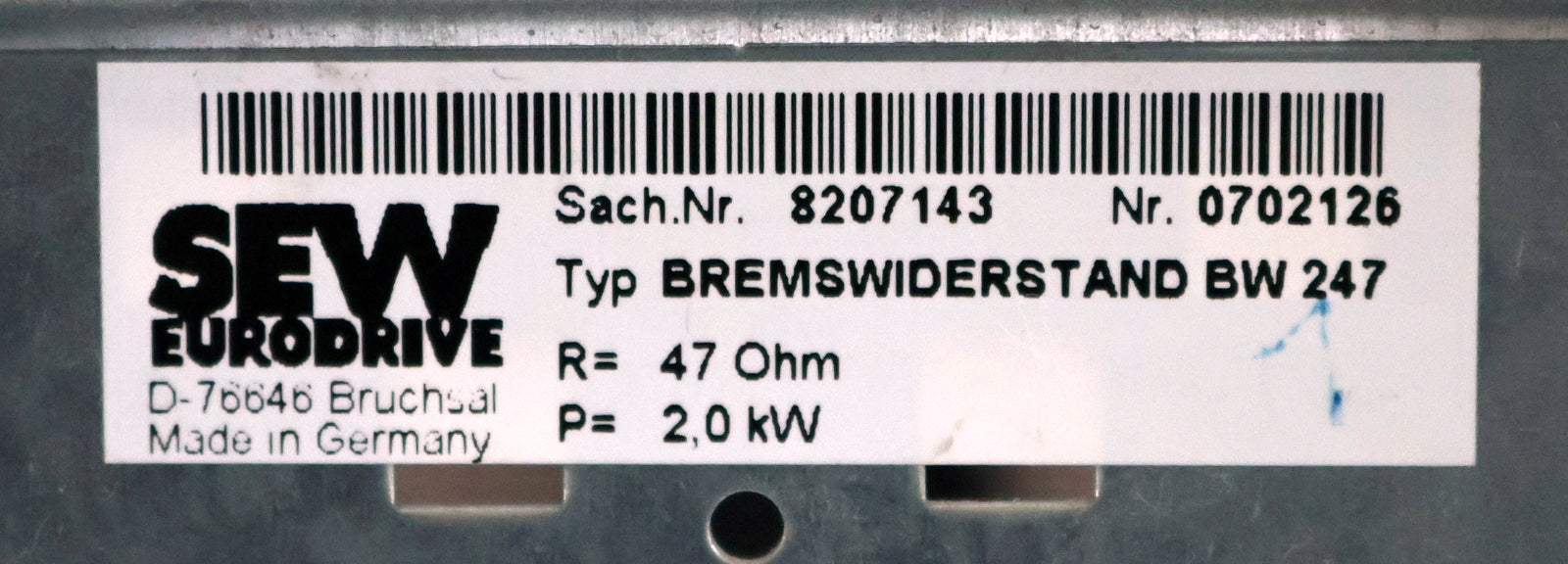 Bild des Artikels SEW-Bremswiederstand-BW-247-Sach.Nr.-8207143-R=-47Ohm-P=-2,0kW-gebraucht