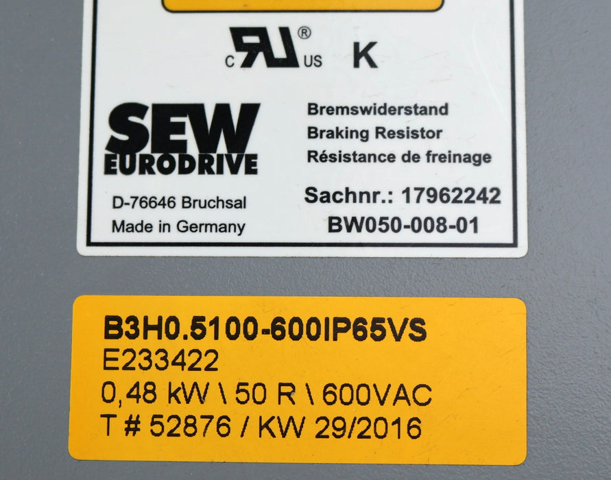 Bild des Artikels SEW-Bremswiederstand-BW-050-008-01-Sach.Nr.-17962242-R=-50Ohm-P=-0,48kW-600VAC