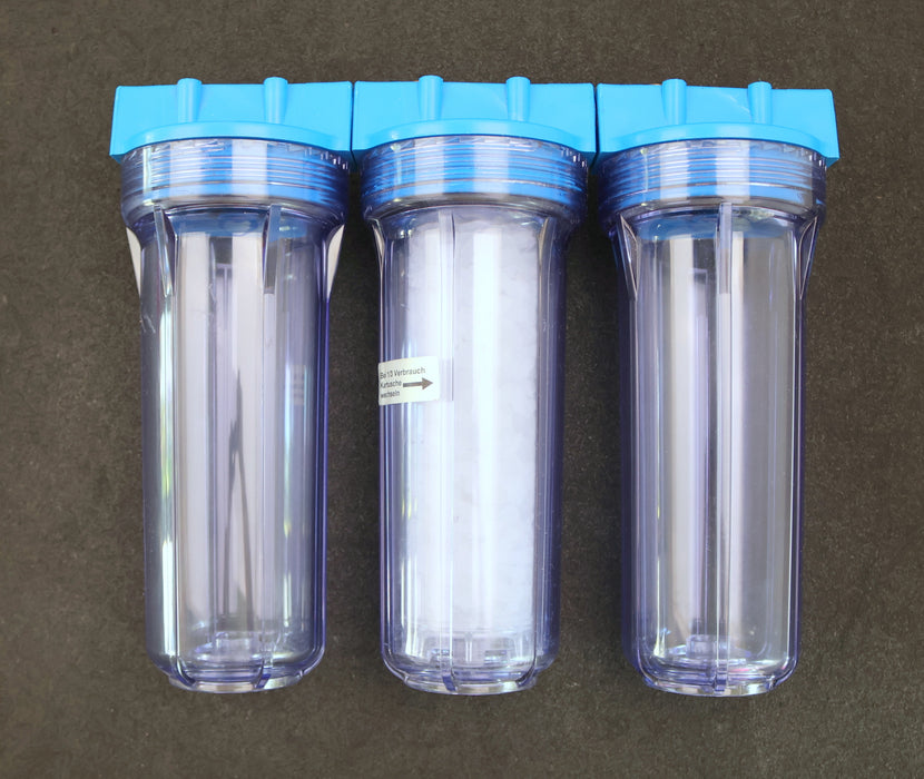 Bild des Artikels 3-fach-Wasseriltergehäuse-Größe-10"-Anschlüsse-1/2"-Tassen-klar